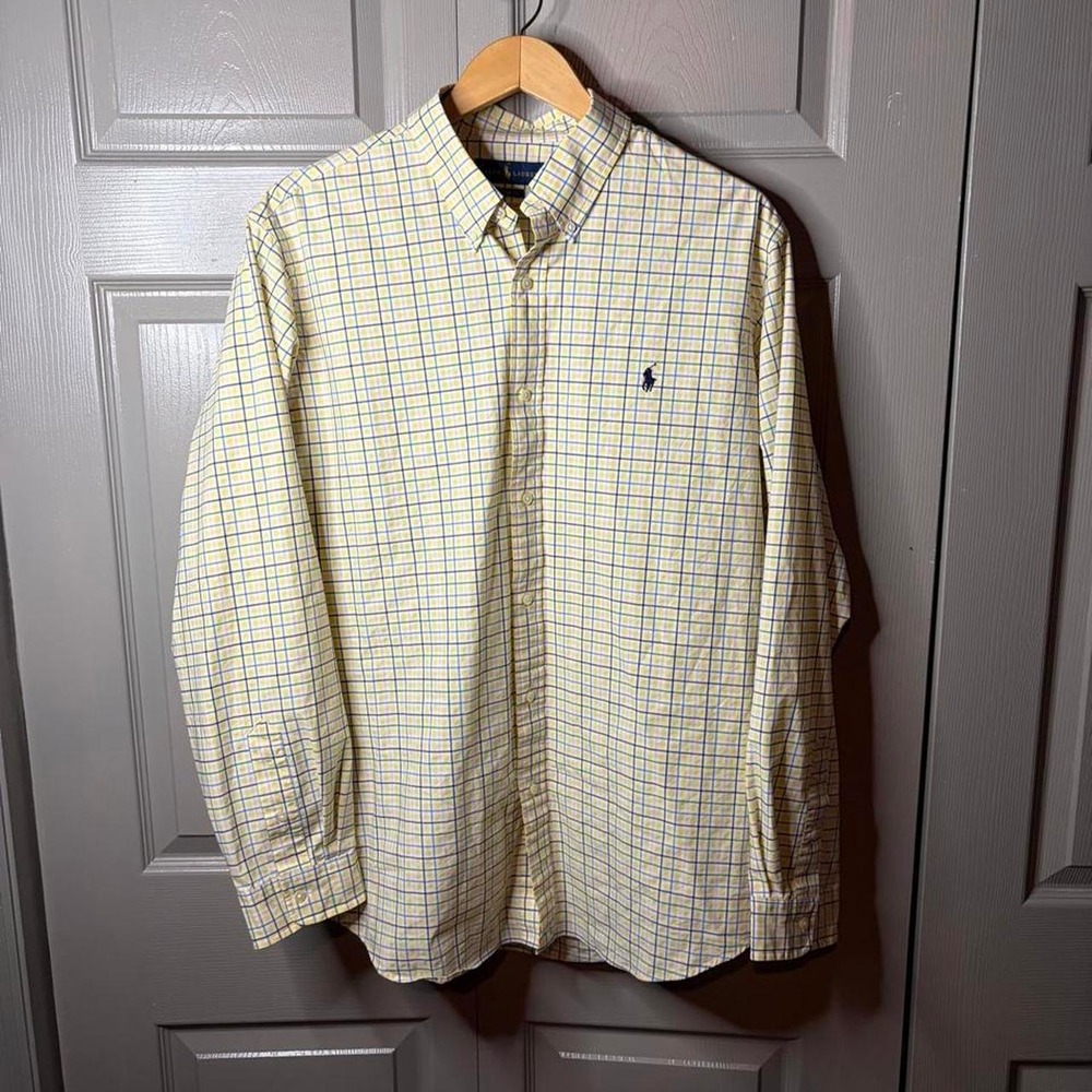 Polo Ralph Lauren Mens XL Classic Fit Yellow Tattersall Check Button Down Shirt